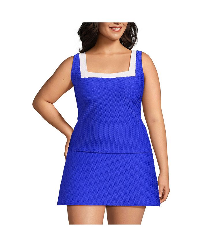Lands' End Plus Size Texture Square Neck Tankini Swimsuit Top Macy's