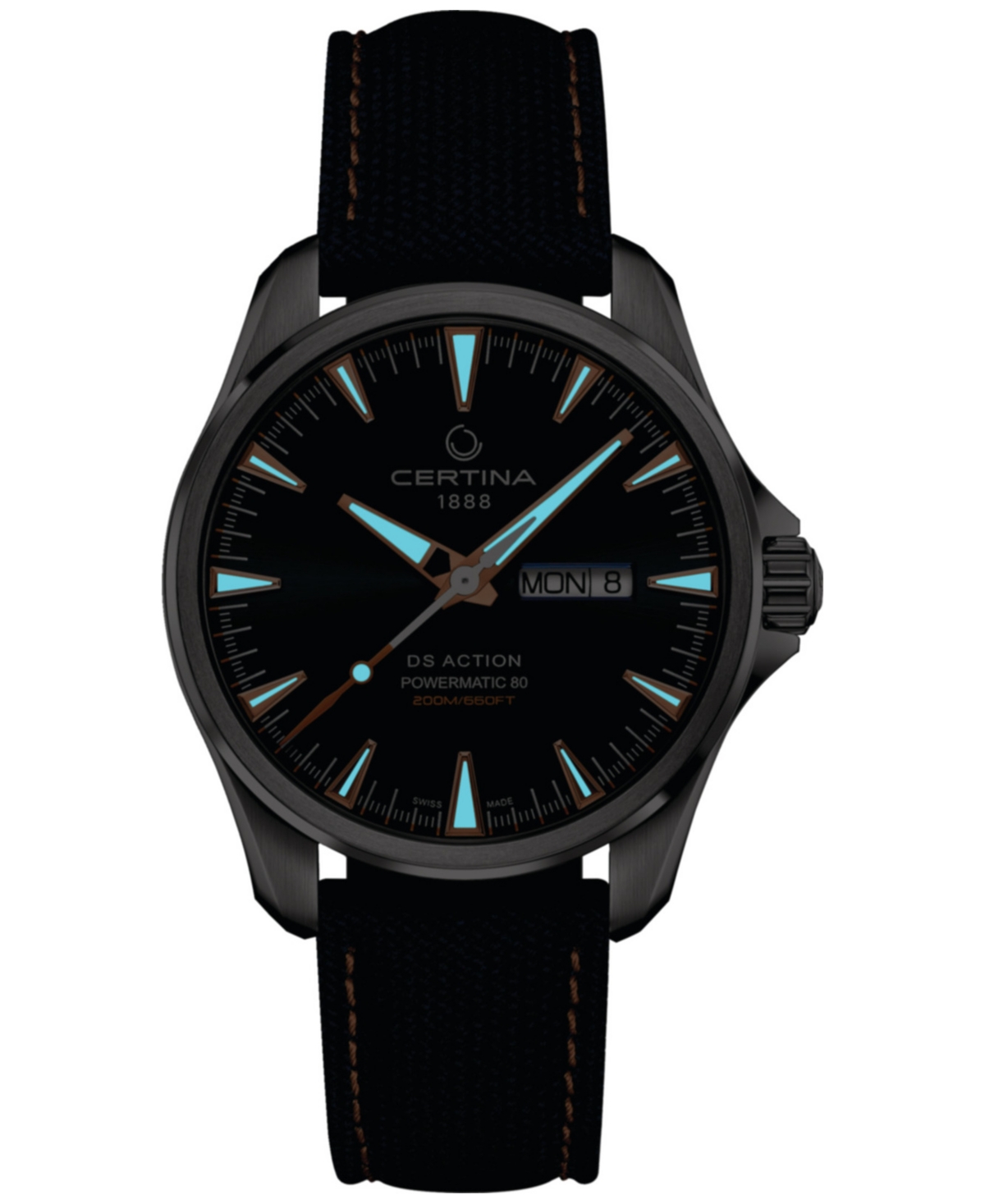 Men's Swiss Automatic Ds Action Day-Date Powermatic 80 Blue Synthetic Strap Watch 41mm