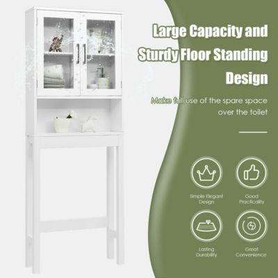 Over the Toilet Storage Cabinet Bathroom Space Saver with Tempered Glass Door