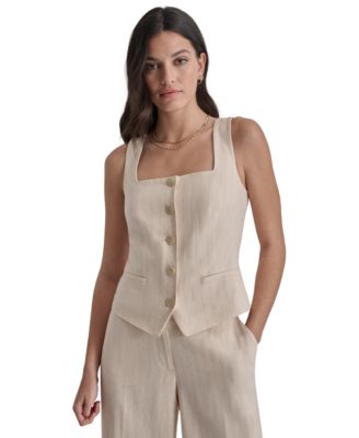 DKNY - Women's Square-Neck Button-Front Sleeveless Top