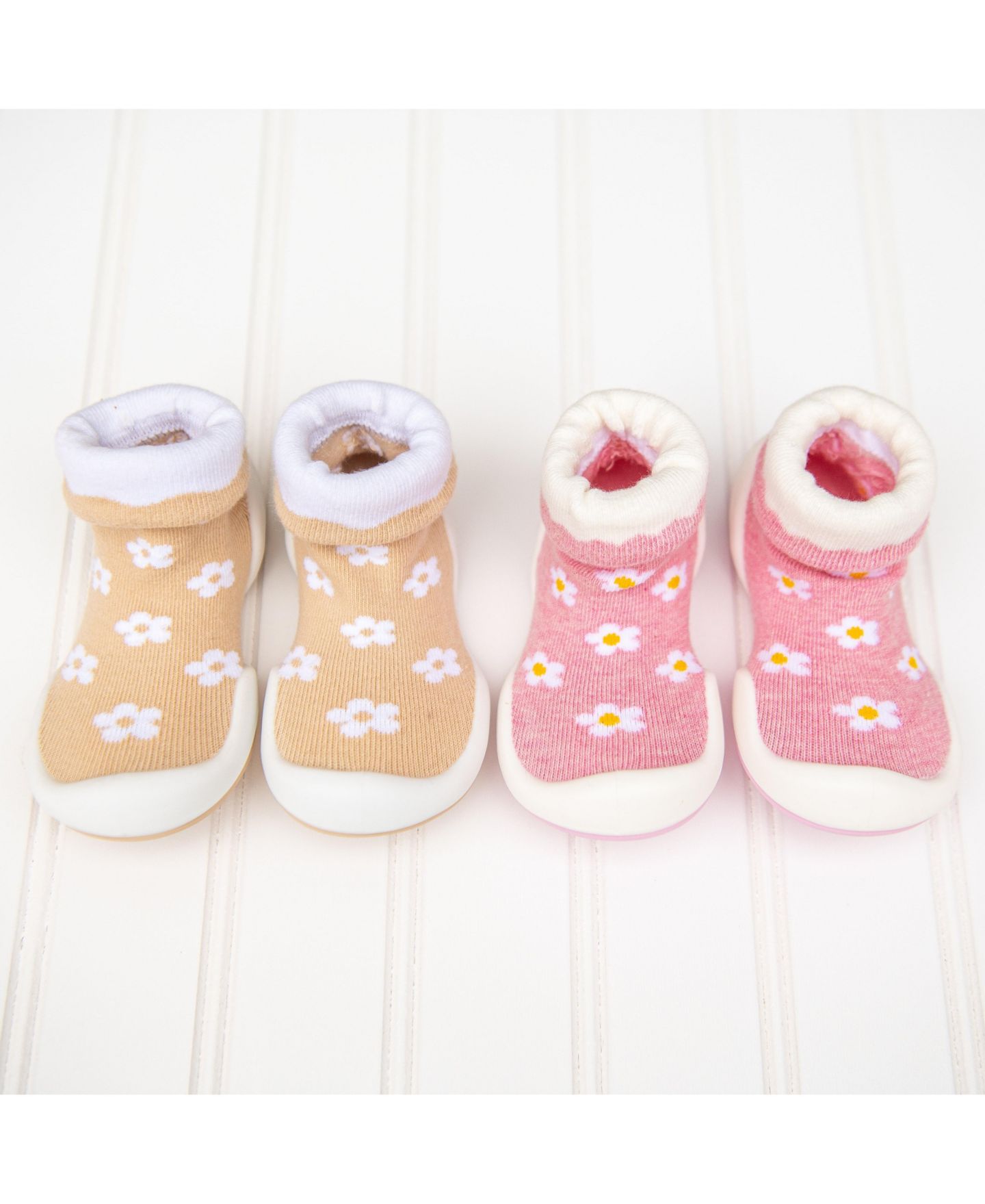 Обувь Komuello Breathable Washable Non-Slip Sock Shoes Daisies - Latte для девочек-малышей, цвет: Натуральный — фото 9