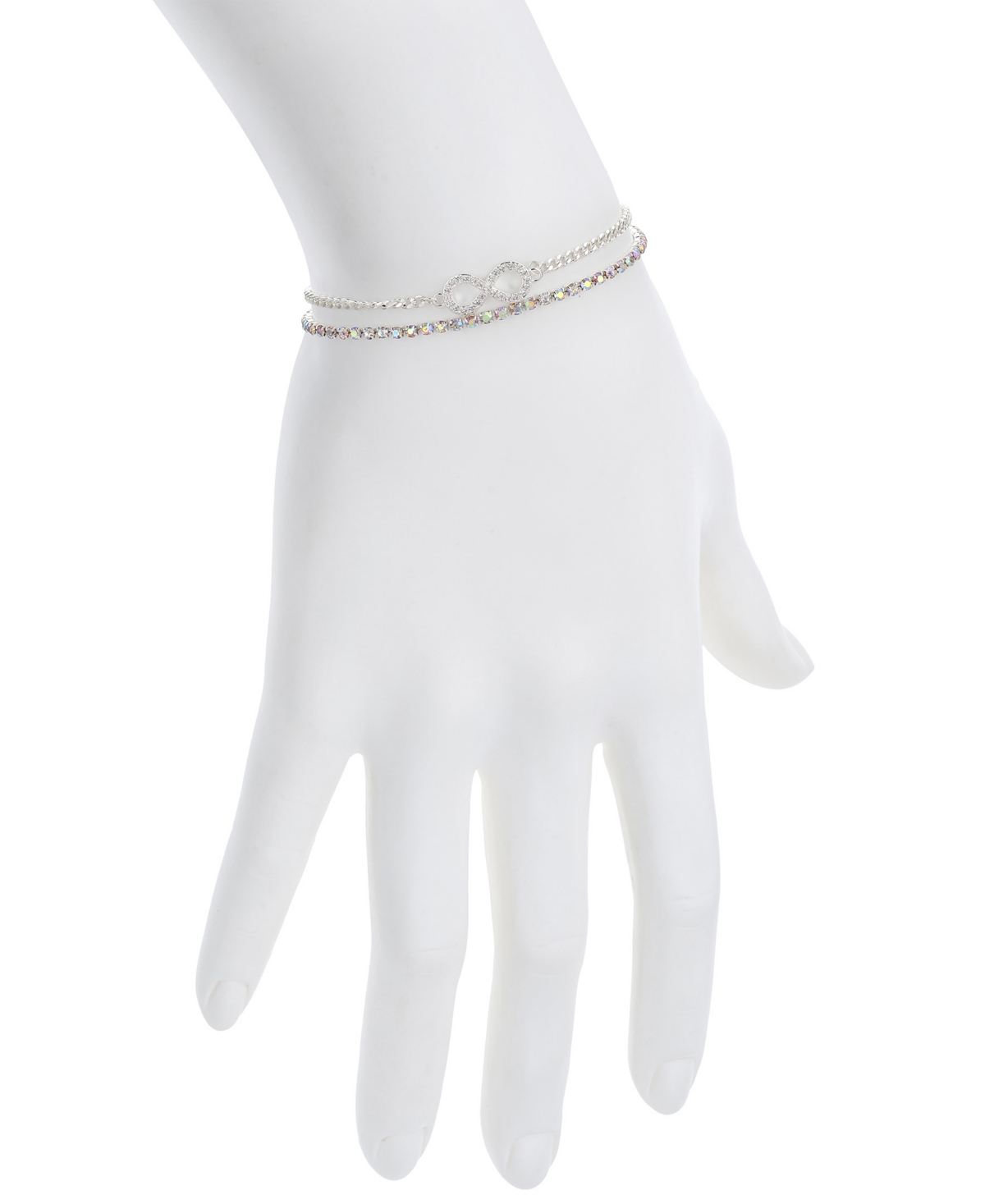 Shop Unwritten Aurora Borealis Crystal Infinity Double Strand Bolo Bracelet In Silver
