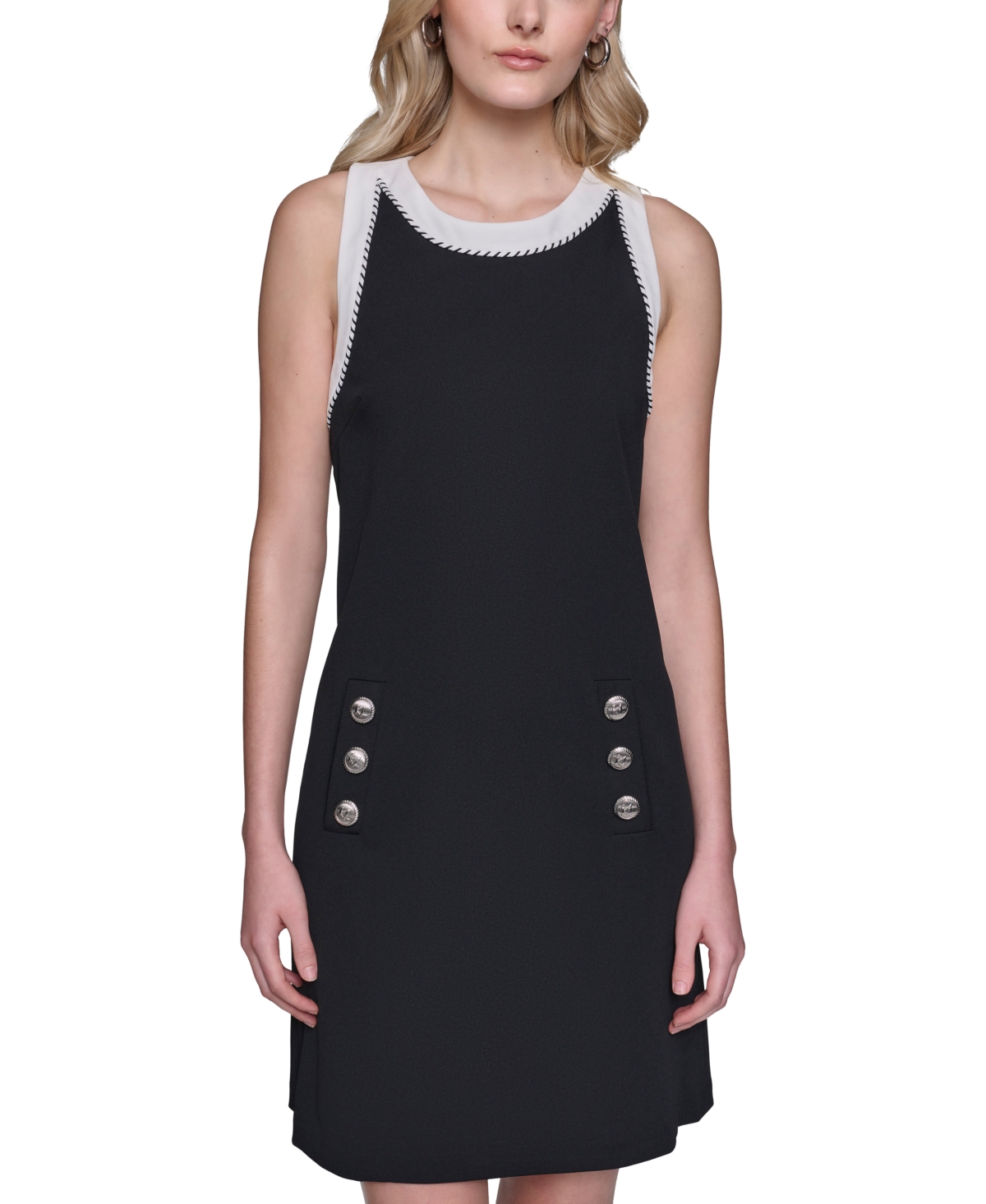 Shop Karl Lagerfeld Women's Two-tone Scuba-crepe Dress In Blk,sft Wt