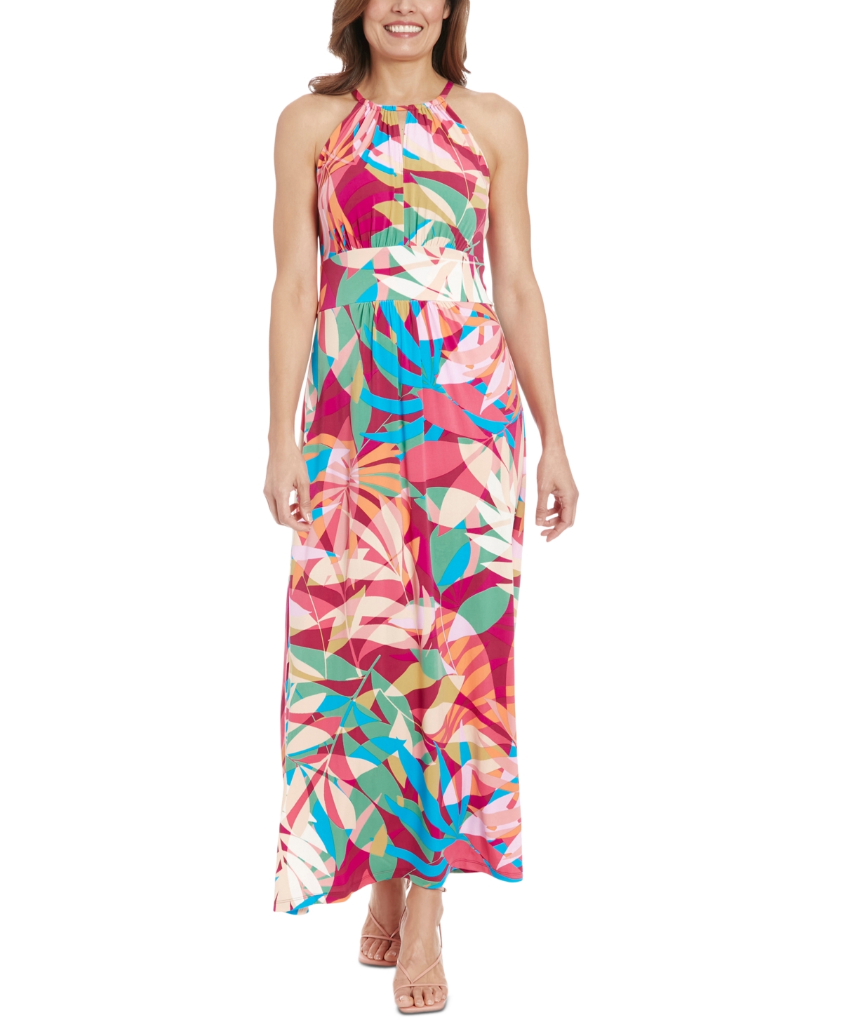 Shop London Times Women's Printed Maxi Dress In Wine,pink