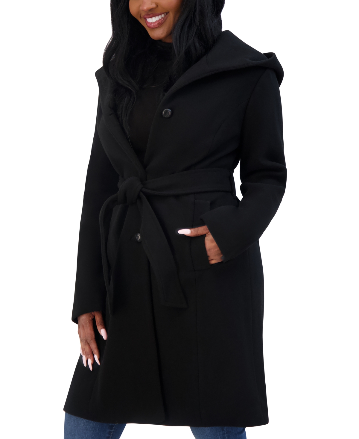 Steve Madden Women's Belted Hooded Wrap Coat, Created for Macy's