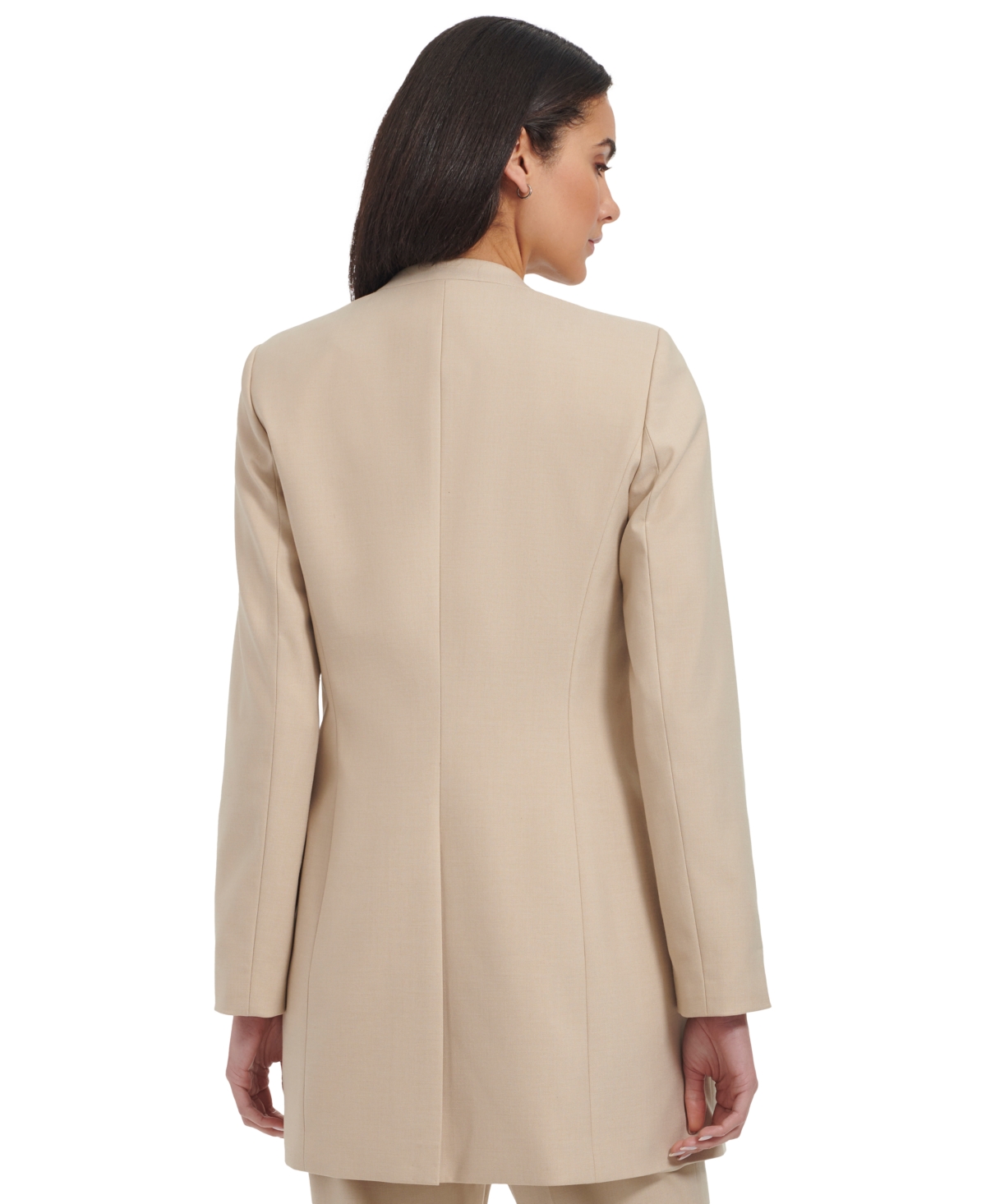 Shop Calvin Klein Petite Open-front 3/4-roll-sleeve Topper Jacket In Latte Multi