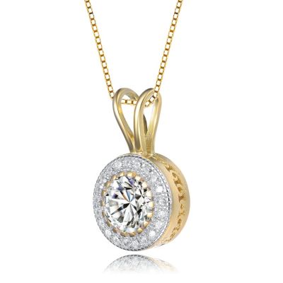 Sterling Silver Round-cut Cubic Zirconia Stud Pendant Necklace