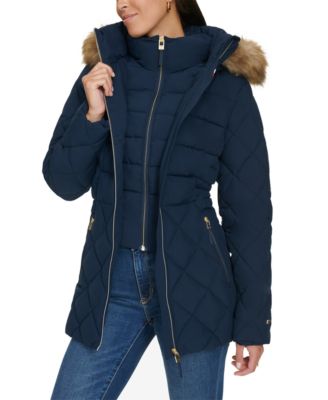 Women's Bibbed Faux-Fur-Trim Hooded Puffer Coat, Created for Macy's