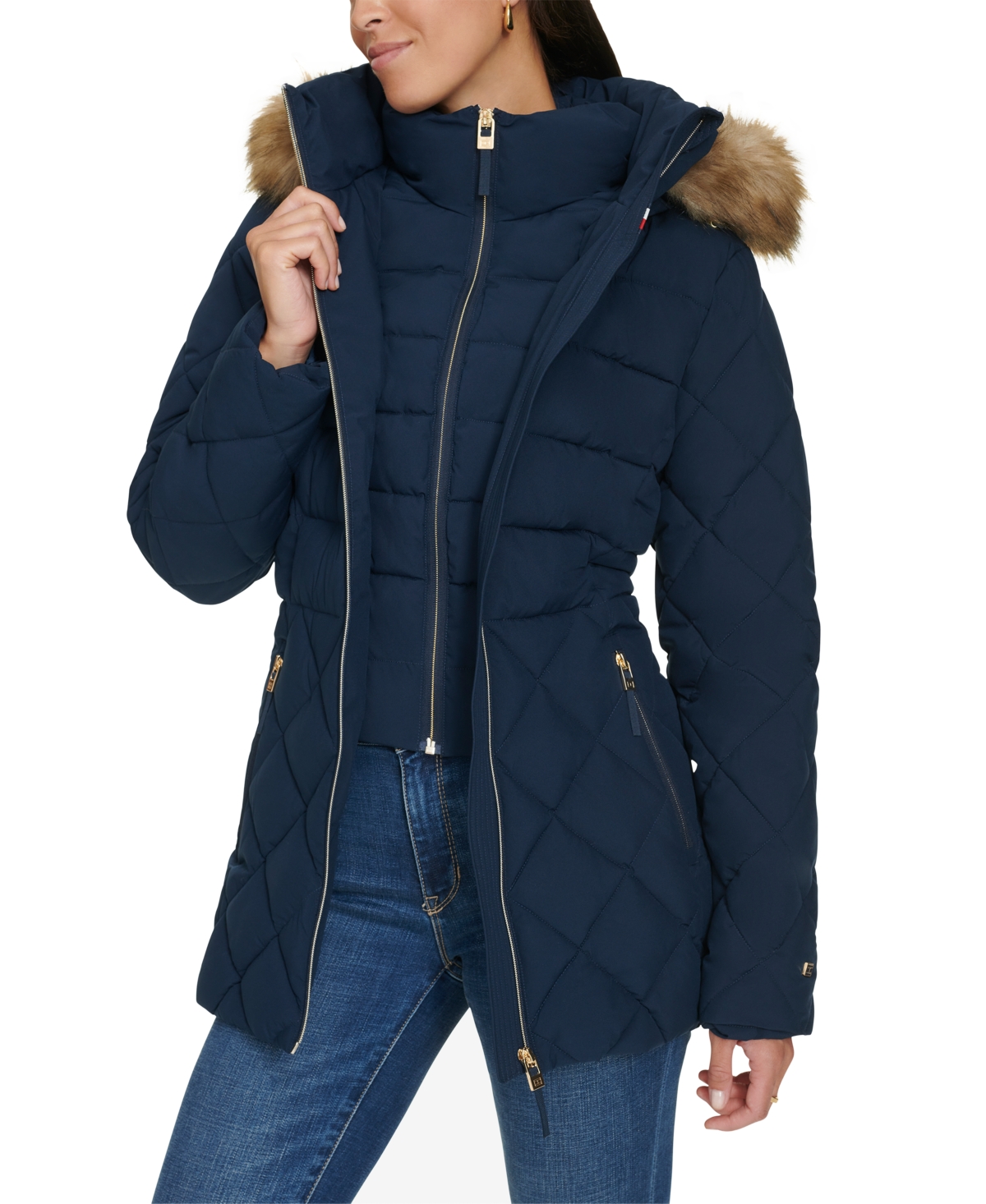 Tommy Hilfiger Women's Bibbed Faux-Fur-Trim Hooded Puffer Coat, Created for Macy's