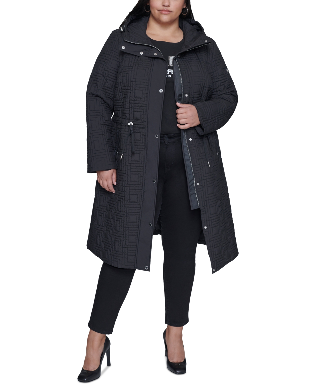 Karl Lagerfeld Paris Plus Size Hooded Quilted Anorak Coat, Created for Macy's