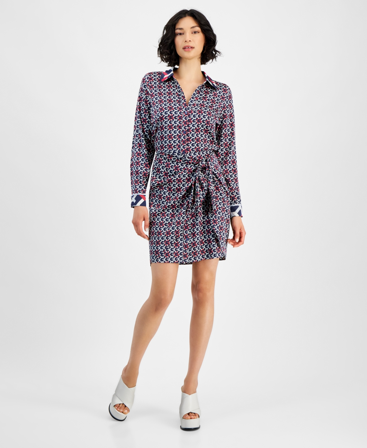 Women's Ayla Tie-Front Shirtdress - NEW G LOGO DARK-B PRINT