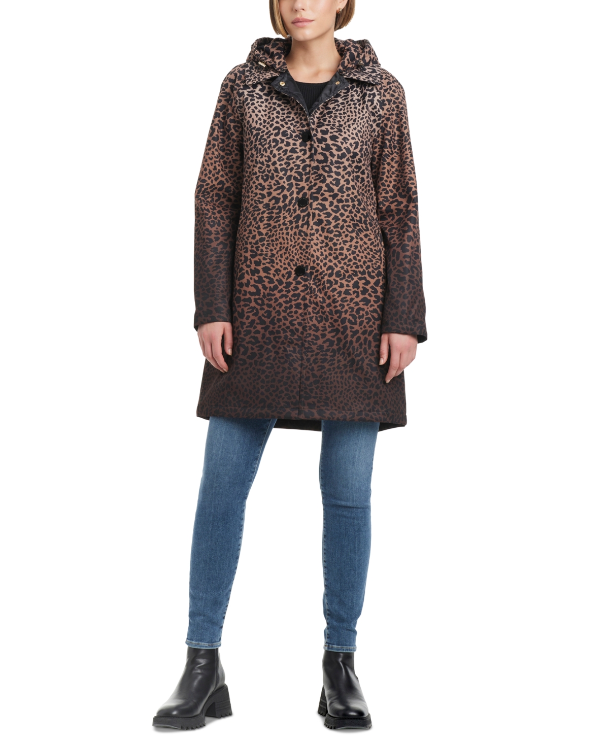 Women's Hooded Leopard-Print A-Line Raincoat - Regal Leopard