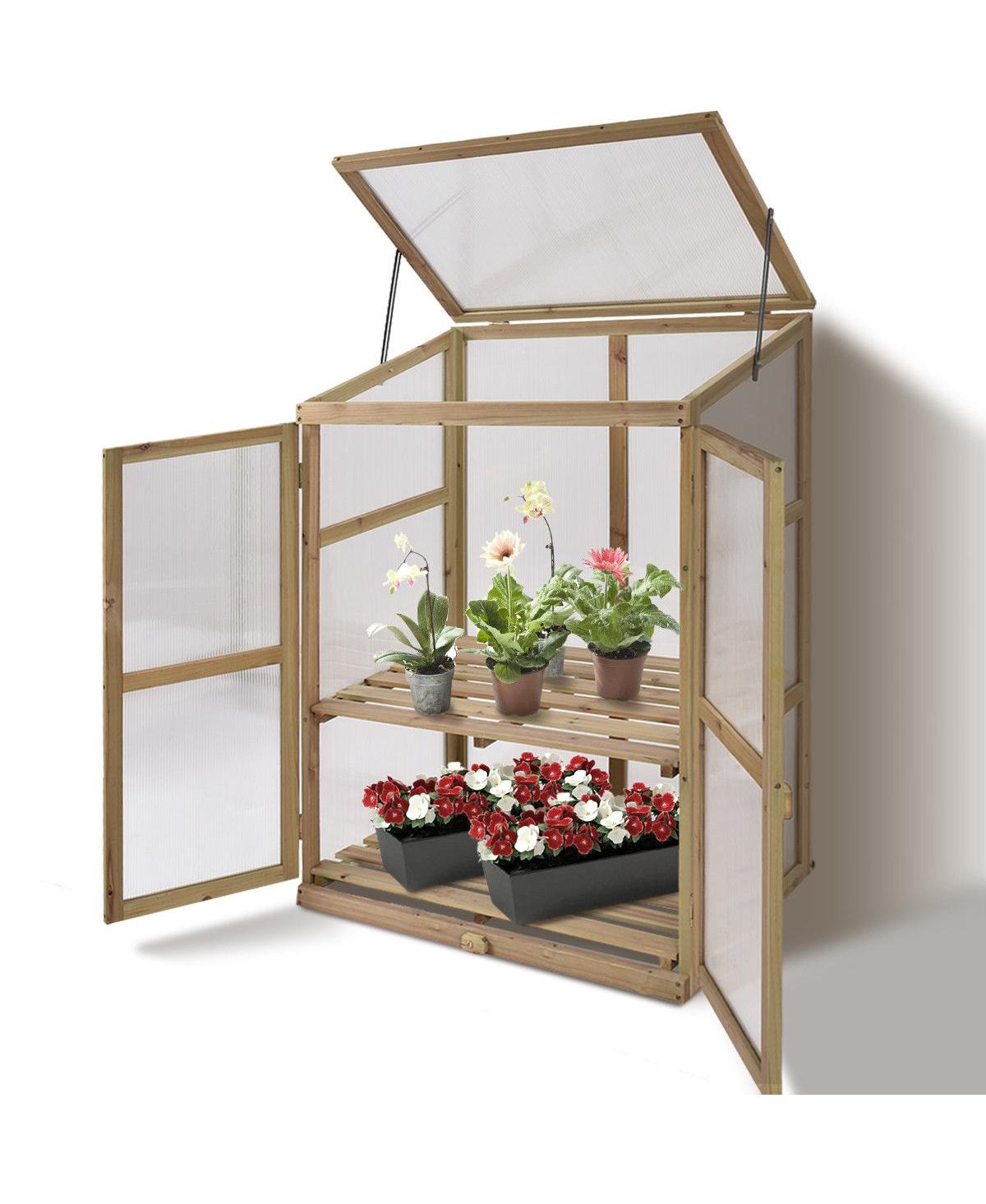 30 x 22 x 43 Inch Garden Portable Wooden Greenhouse - Light/pastel Brown