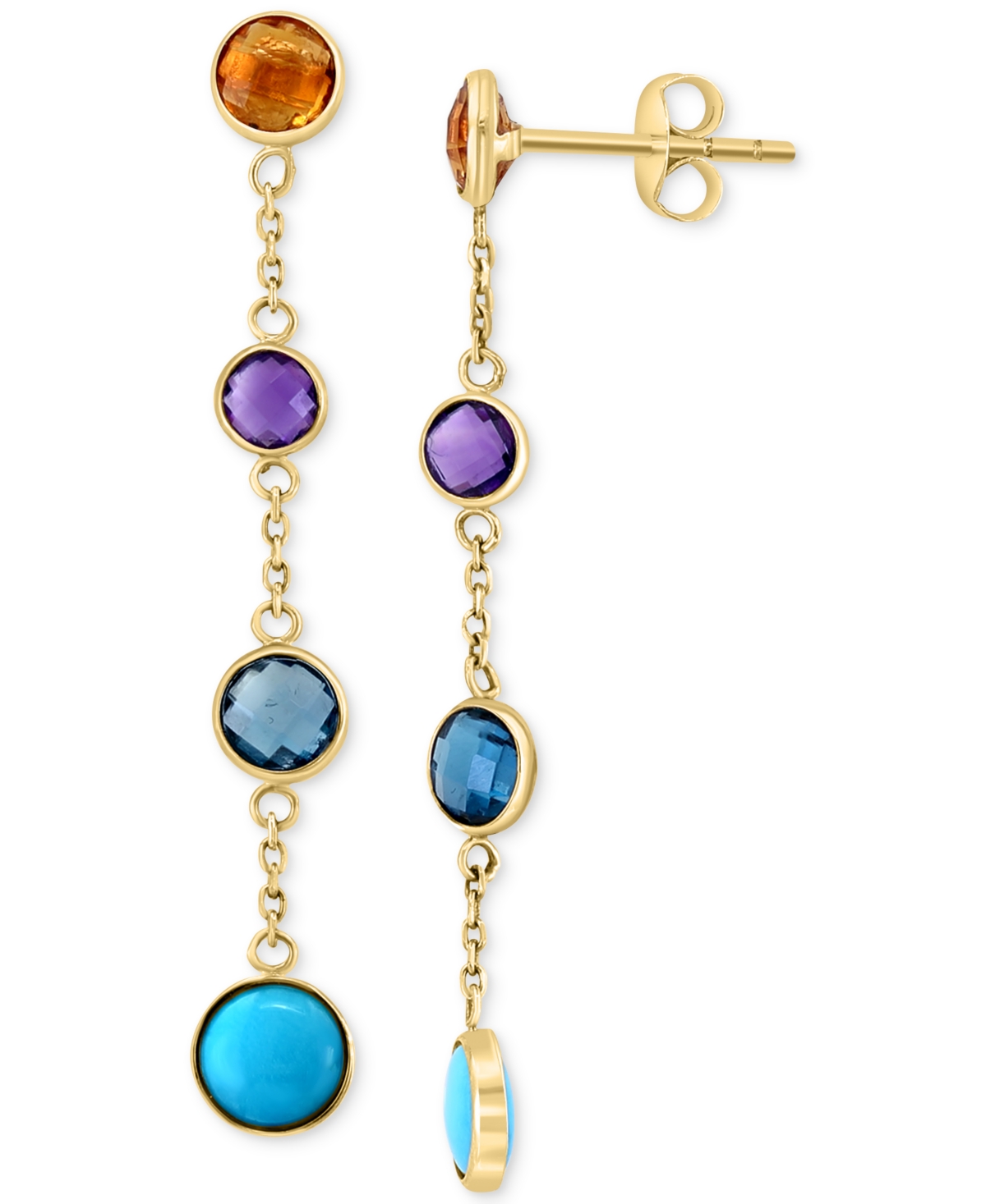 EFFY COLLECTION EFFY MULTI-GEMSTONE (1-7/8 CT. T.W.) & TURQUOISE BEZEL CHAIN DROP EARRINGS IN 14K GOLD 