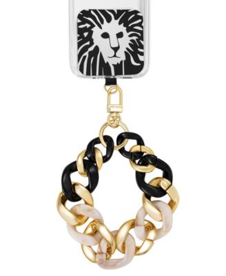 Women's Black and Ivory Acetate with Gold-Tone Alloy Metal Chain Link Wrist Strap designed for iPhone&reg; 