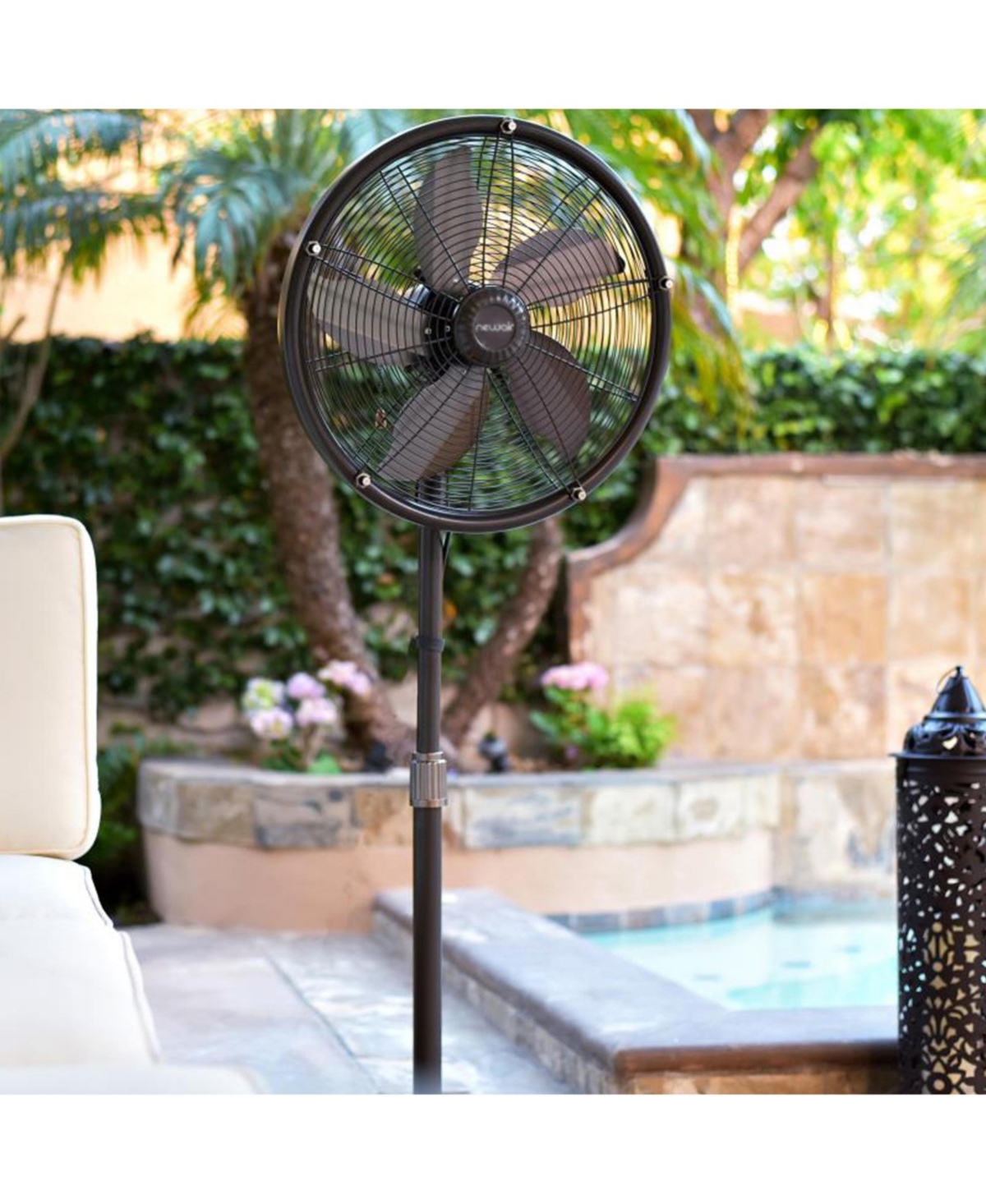Newair Outdoor Misting Fan and Pedestal Fan Combination, 600 sq. ft. With 3 Fan Speeds and Sturdy All Metal Design, Connects Directly to Your Hose - B
