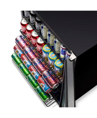24" Built-in 177 Can Beverage Fridge in Black Stainless Steel with Precision Temperature Controls and Adjustable Shelves