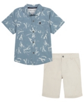Calvin Klein Toddler Boy Plaid Poplin Button-Front Shirt Twill Shorts Set - Assorted