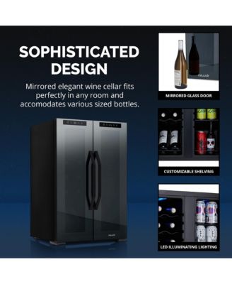 Shadow Series Wine Cooler Refrigerator 12 Bottle & 39 Can Dual Temperature Zones, Freestanding Mirrored Wine and Beverage Fridge with Double-Layer Tempered Glass Door & Compressor Cooling