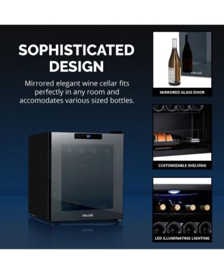 Shadow Series Wine Cooler Refrigerator 16 Bottle, Freestanding Mirrored Wine Fridge with Double-Layer Tempered Glass Door & Compressor Cooling for Reds, Whites, and Sparkling Wine, 39f-65f Digital Temperature Control