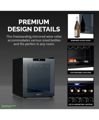 Shadow Series Wine Cooler Refrigerator 16 Bottle, Freestanding Mirrored Wine Fridge with Double-Layer Tempered Glass Door & Compressor Cooling for Reds, Whites, and Sparkling Wine, 39f-65f Digital Temperature Control