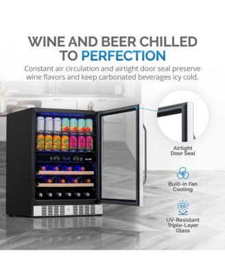 24" Built-in Dual Zone 20 Bottle and 70 Can Wine and Beverage Fridge in Stainless Steel with Split Shelf and Smooth Rolling Shelves