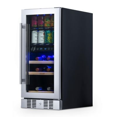 15" Premium Built-in Dual Zone 9 Bottle and 48 Can Wine and Beverage Fridge in Stainless Steel with SplitShelf