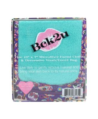 Decorative Microfiber Makeup Remover Cloths (Pack of 5, Design Options), Soft Coral Fleece Reusable Makeup Towels with a Travel Bag, Facial Wash Cloth for Bathroom, 7.5 x 15.5 in.