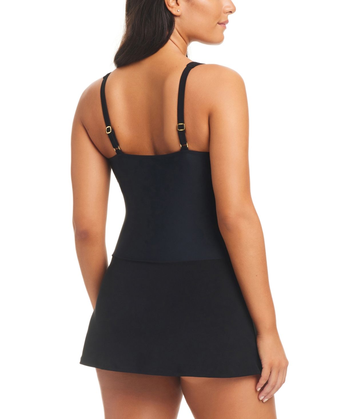 Shop Beyond Control Women's Square-neck Grommet Swim Dress In Black