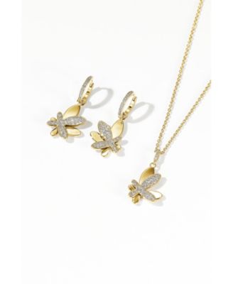 Pave Butterfly Dangle Drop Hoop Earrings