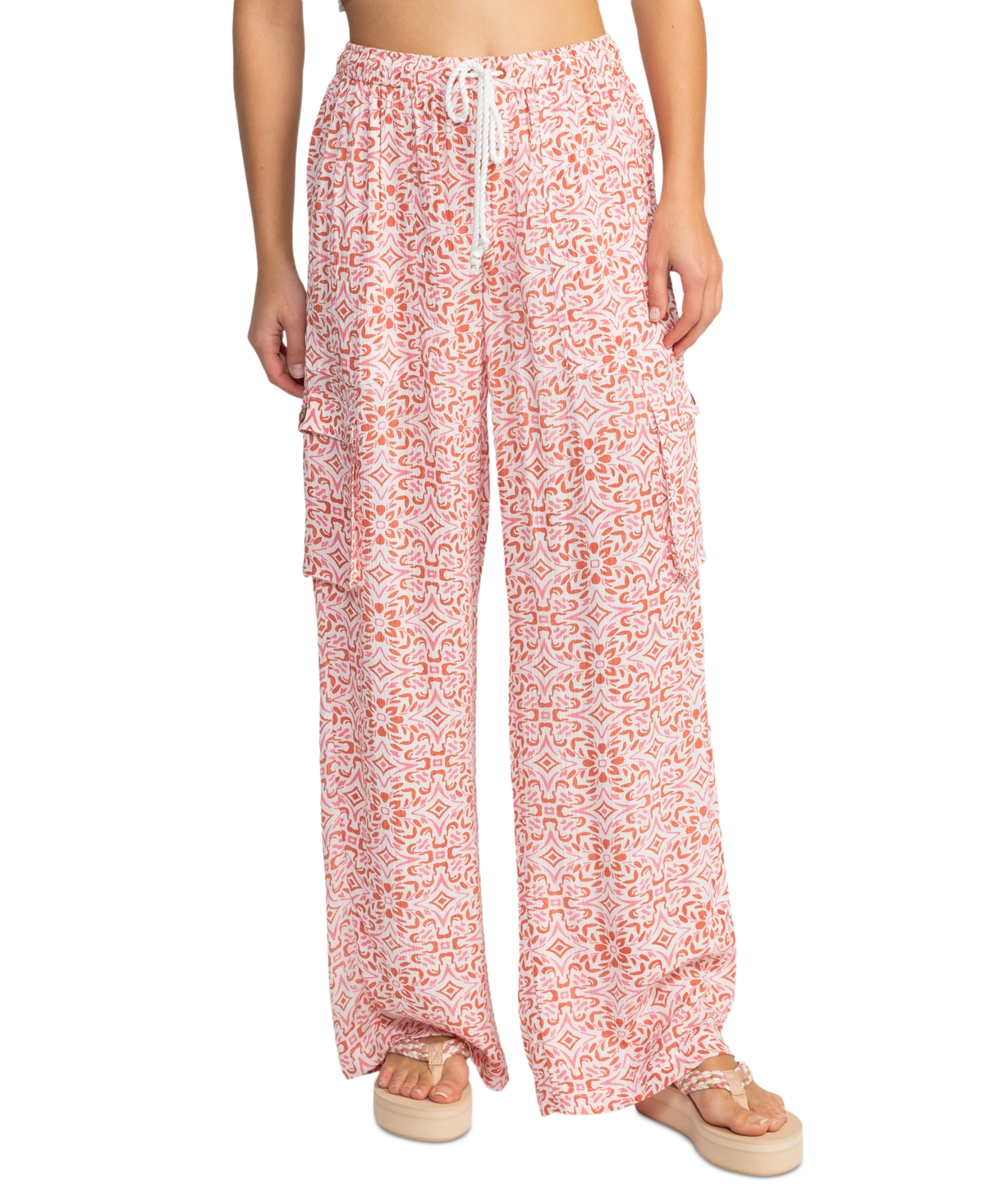 Roxy Juniors' Precious Cargo Pants In Cloud Dancer Fresco Tile