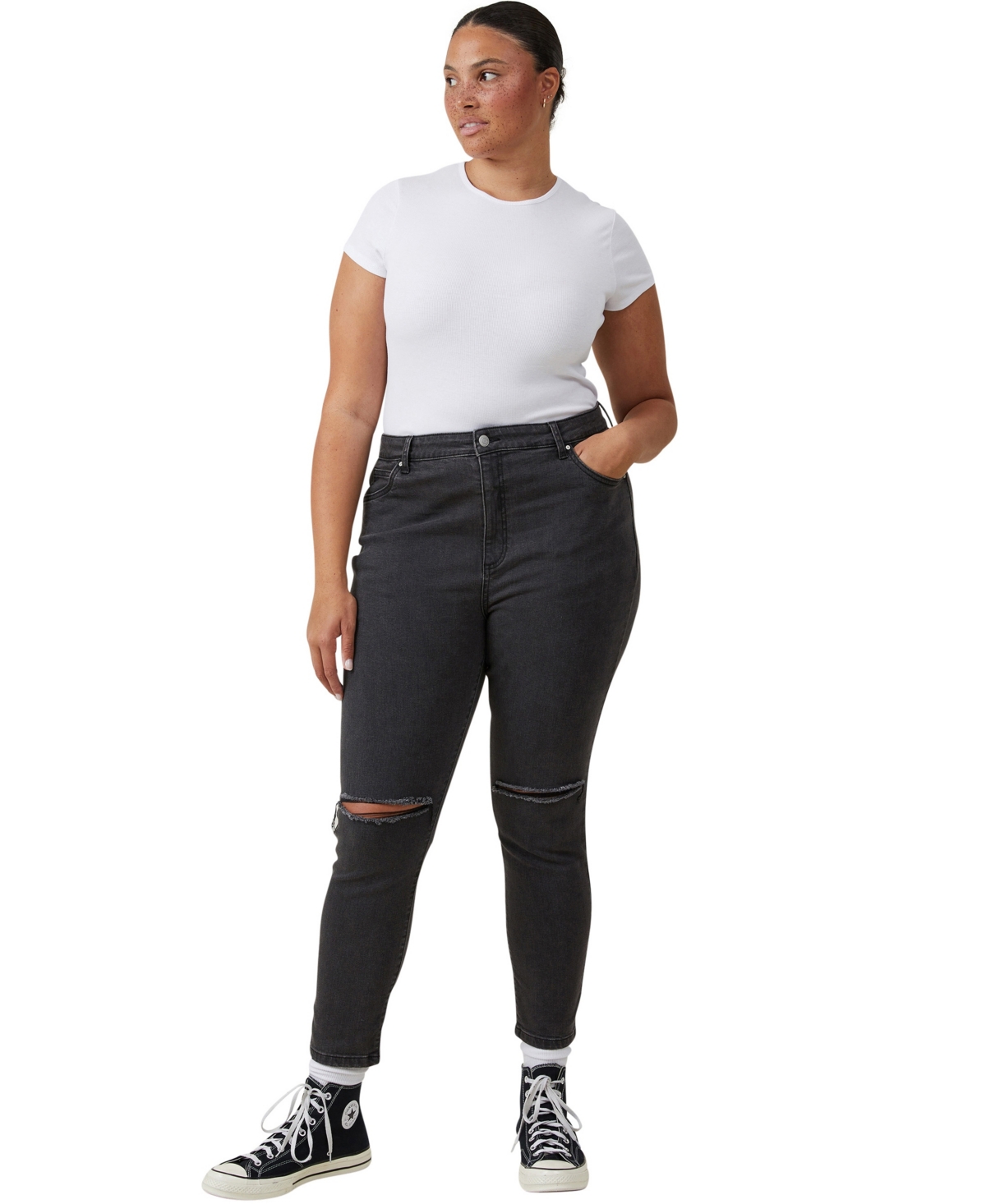 Shop Cotton On Women's Curvy High Stretch Skinny Jean In Black Rip