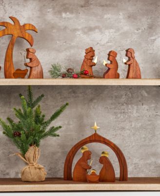 Acacia Wood Gold-Plate Accent Wisemen, Set of 3