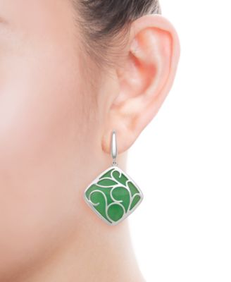 Dyed Jade Swirl Overlay Earrings in Sterling Silver