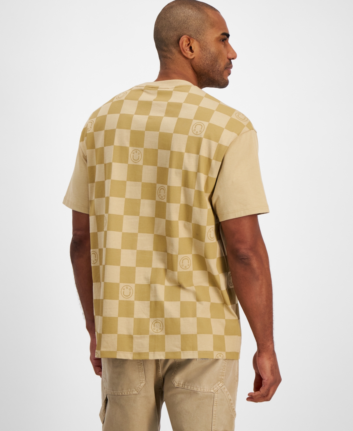 Hugo by Hugo Boss Men's Relaxed-Fit Short Sleeve Crewneck Check Logo T-Shirt