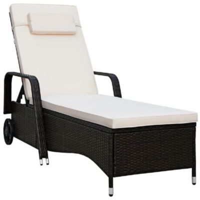 Outdoor Recliner Cushioned Chaise Lounge with Adjustable Backrest-Red & White