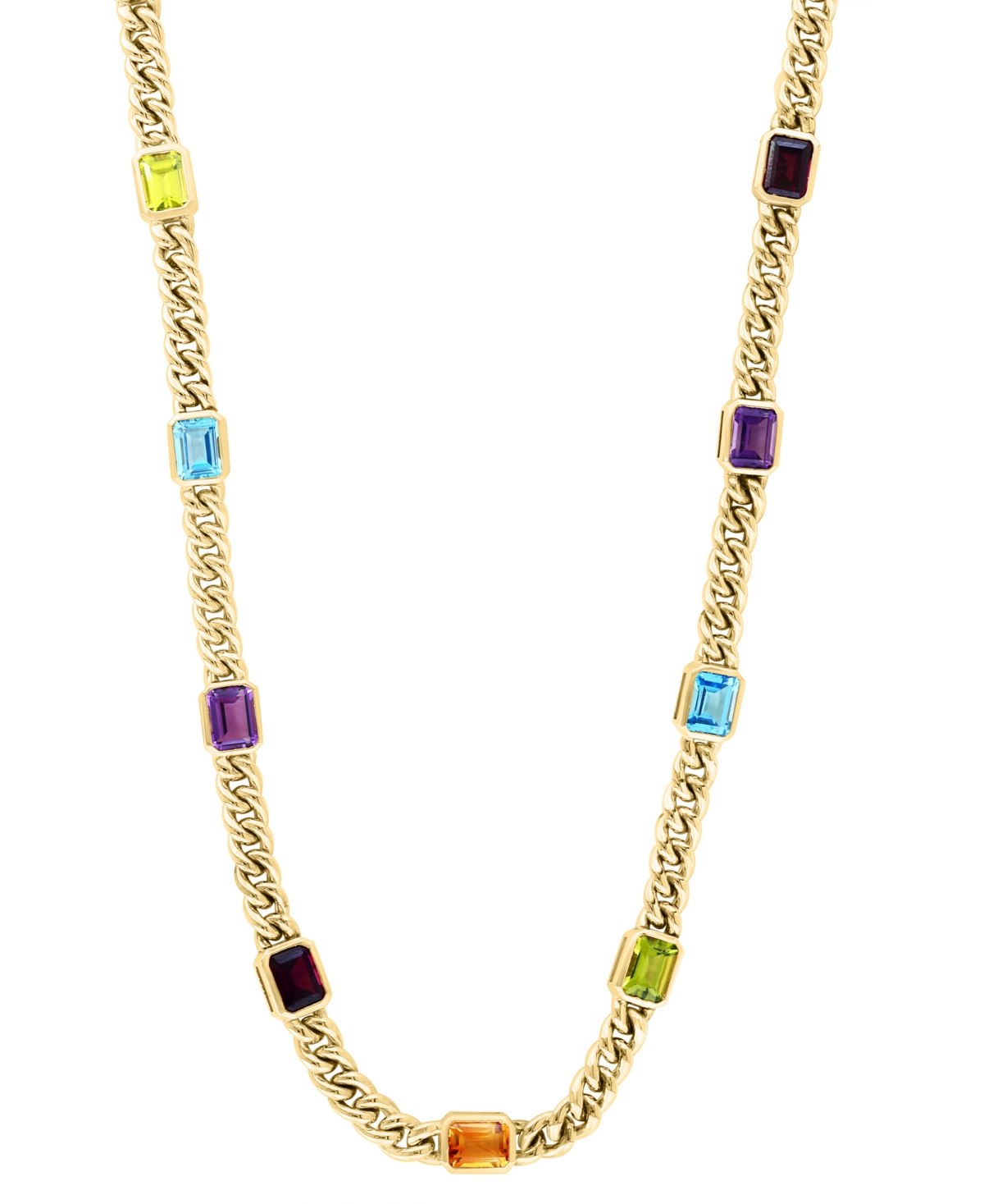 Effy Collection Effy Multi-gemstone Emerald-cut Cuban Link 18" Statement Necklace (23-5/8 Ct. T.w.) In Gold-plated S In 14k Yellow