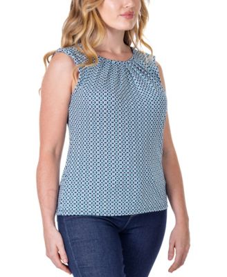 Print Pleated Crew Neckline Back Closure Sleeveless Top