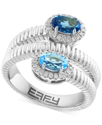 EFFY Collection - Blue Topaz (5/8 ct. t.w.), London Blue Topaz (1/2 ct. t.w.) & Diamond (1/6 ct. t.w.) Wrap Ring in Sterling Silver