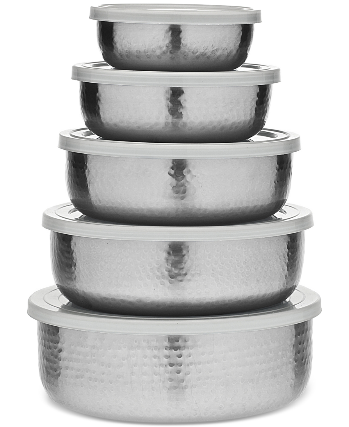 Godinger Hammered Silver-tone Bowls And Lids, Set Of 5 In Silver