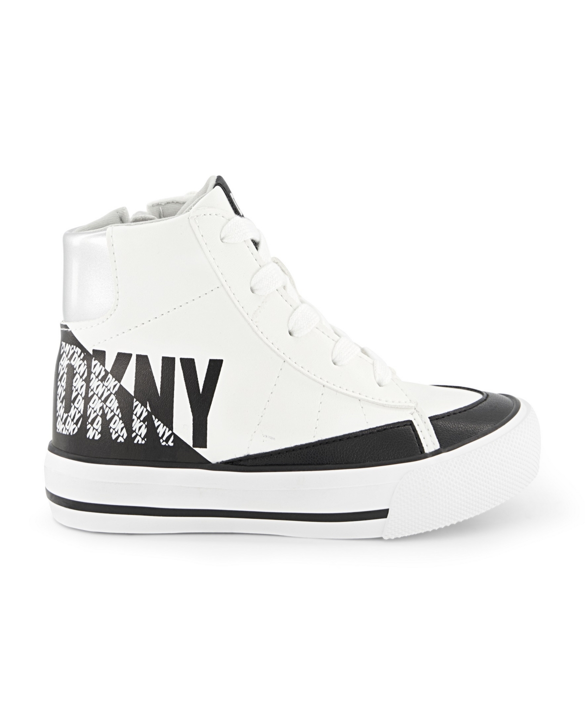 Shop Dkny Little And Big Girls Hannah Leena High Top Sneaker In Black,whit