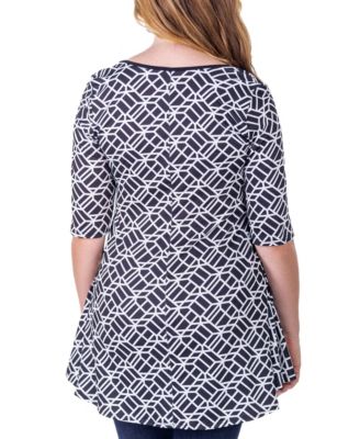 Print Elbow Sleeve Casual Tunic Top