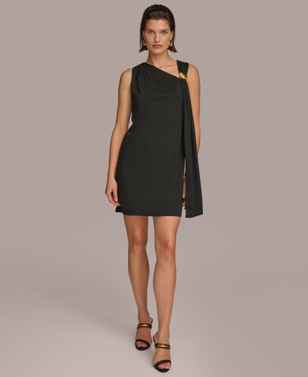 Women's Hardware-Trim Draped Sheath Dress - Black