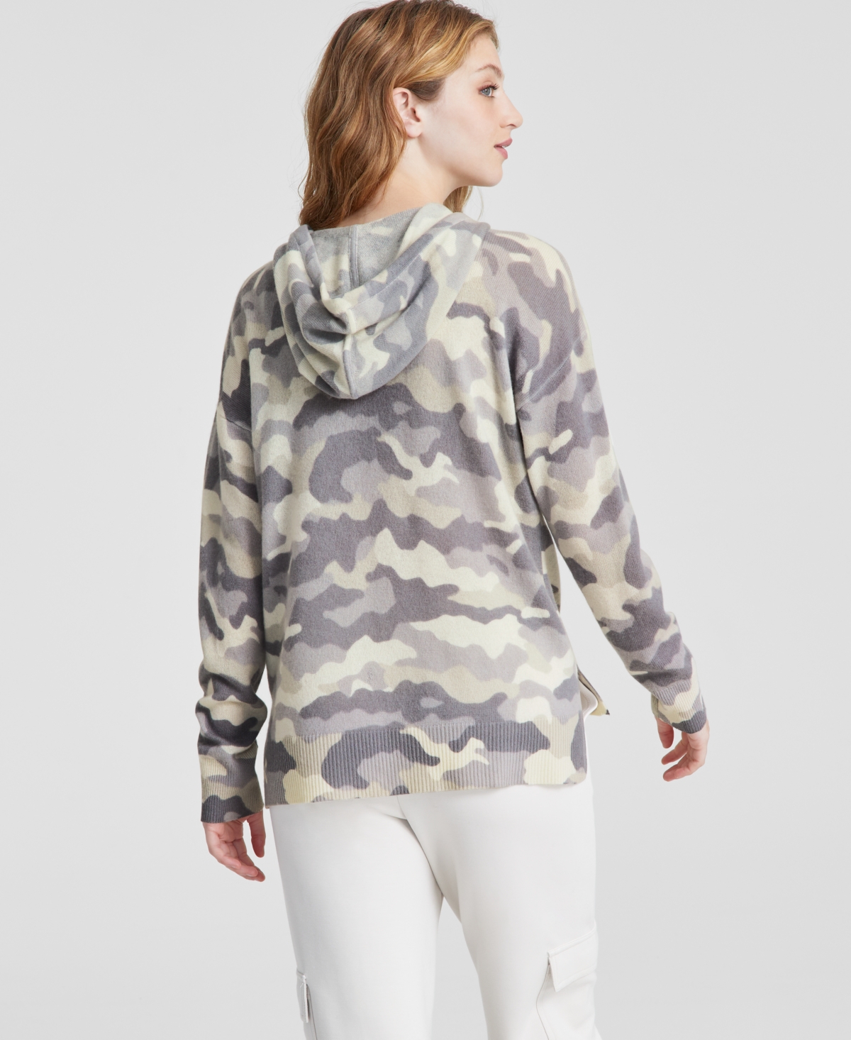 Charter Club Women's Camo-Print 100% Cashmere Hooded Sweater, Created for Macy's