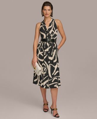 【Donna Karan New York】Printed Belted A-Line Dress Donna Karan Women's Printed Belted A-Line Dress - Macy's