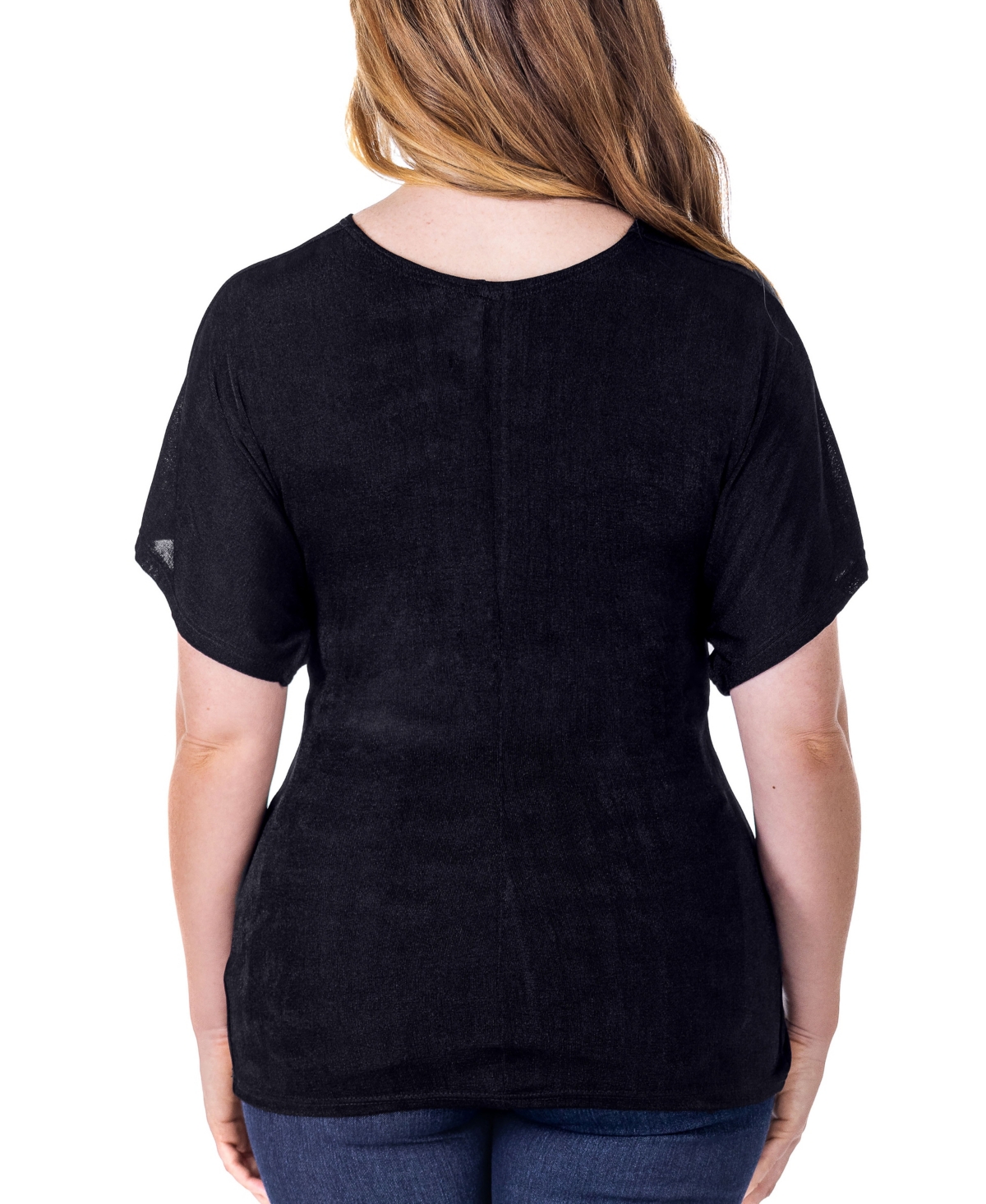 Shop 24seven Comfort Apparel V Neck Knot Front Kimono Sleeve Top In Black