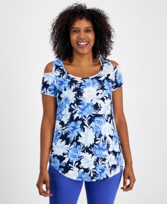 売れ筋商品|||ジェイエムコレクション カットソー トップス レディース Women's Solid Short-Sleeve Cold-Shoulder Top, Created for Macy's Spa Blue 27634469_fpx.tif?$filterlrg$&