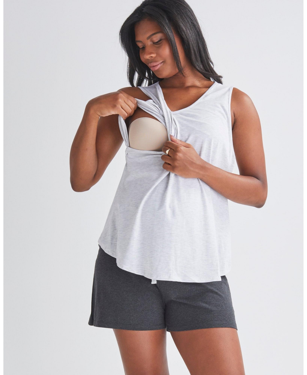 Angel Maternity Maternity Angel 2-piece /Nursing Pyjama Shorts Set -charcoal