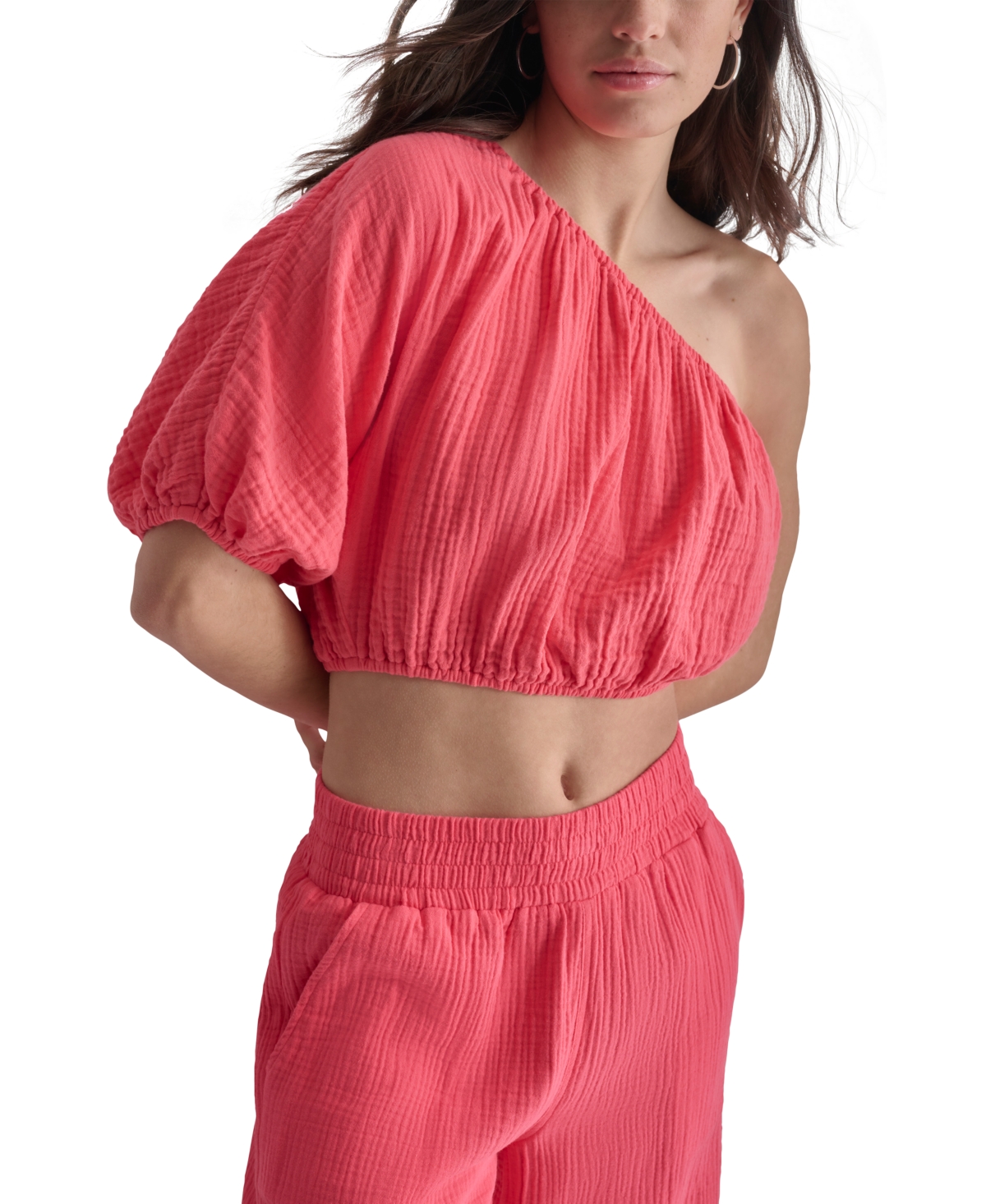 Women's One-Shoulder Cropped Top - Beach Coral