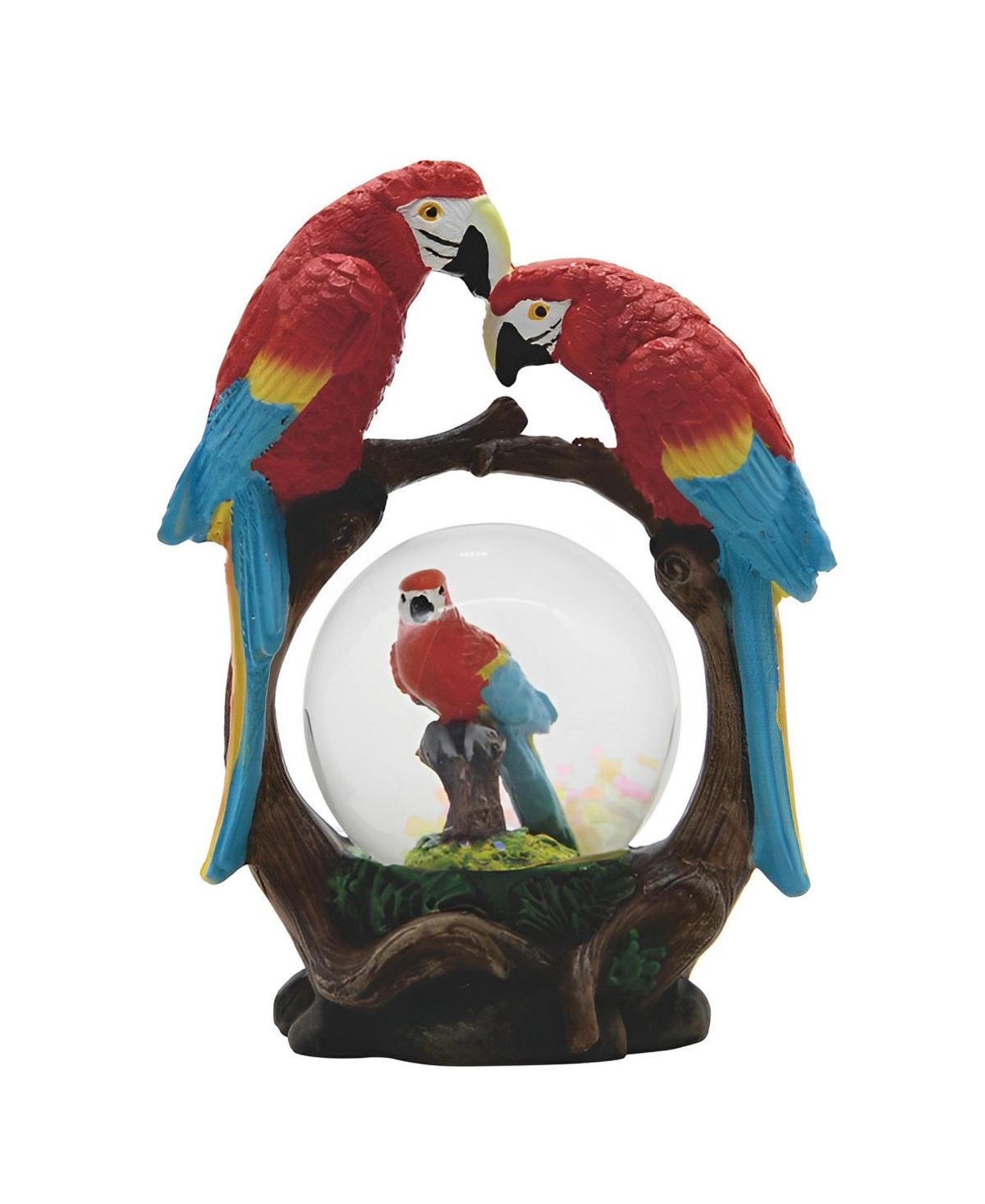 4.25"H Lovely Red Parrots Family Glitter Snow Globe Figurine Home Decor Perfect Gift for House Warming, Holidays and Birthdays - Multicolor